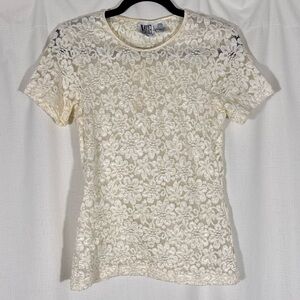 Vintage Mixed Blues Ivory Floral Lace Top